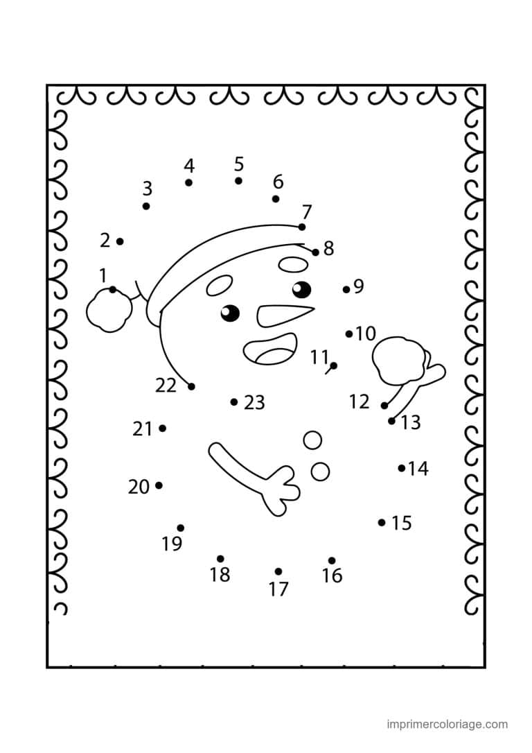 point a relier cp 1 a 23 bonhomme de neige au bonnet - dessin gratuit &agrave; imprimer