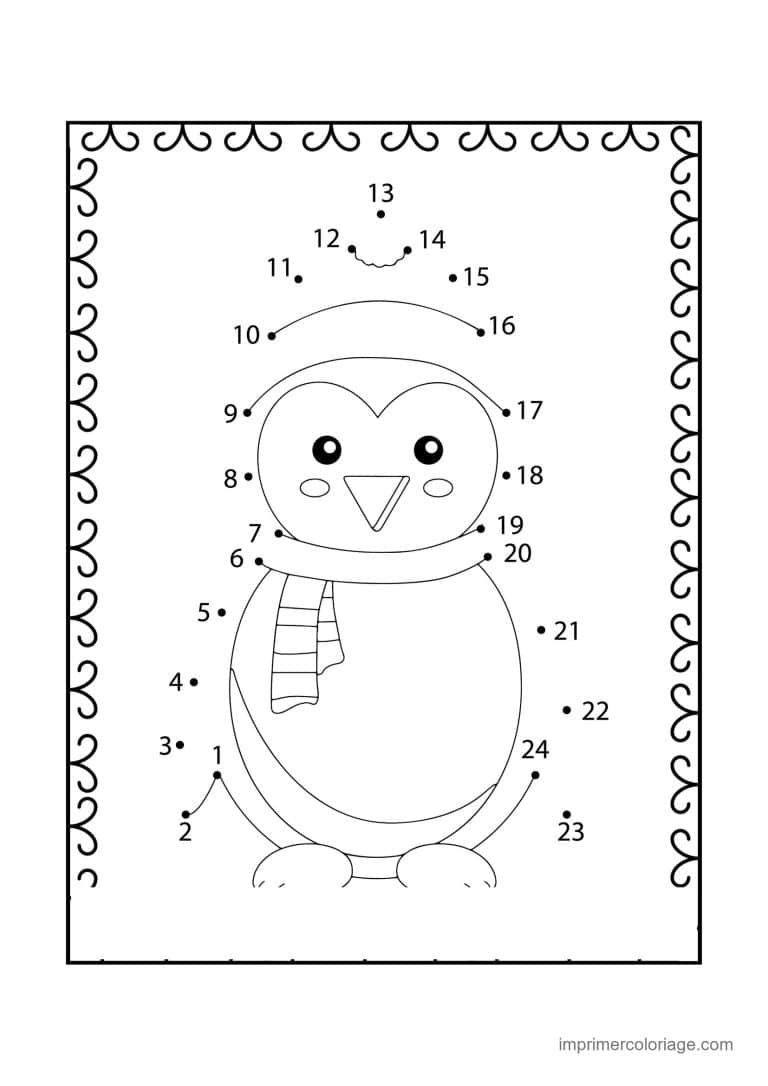 point a relier cp 1 a 24 pingouin en echarpe - dessin gratuit &agrave; imprimer