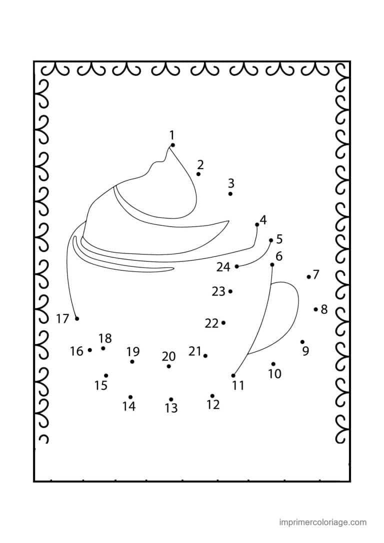 point a relier cp 1 a 24 tasse avec de la chantilly - dessin gratuit &agrave; imprimer