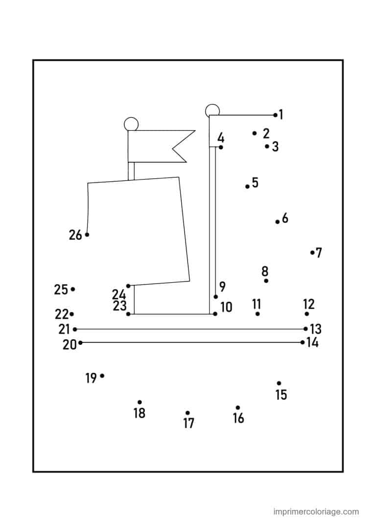 point a relier cp 1 a 26 bateau avec un drapeau - dessin gratuit &agrave; imprimer