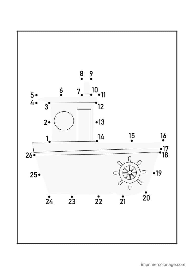 point a relier cp 1 a 26 bateau avec un gouvernail - dessin gratuit &agrave; imprimer