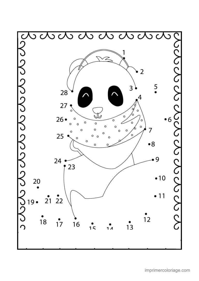 point a relier cp 1 a 28 panda en echarpe - dessin gratuit &agrave; imprimer