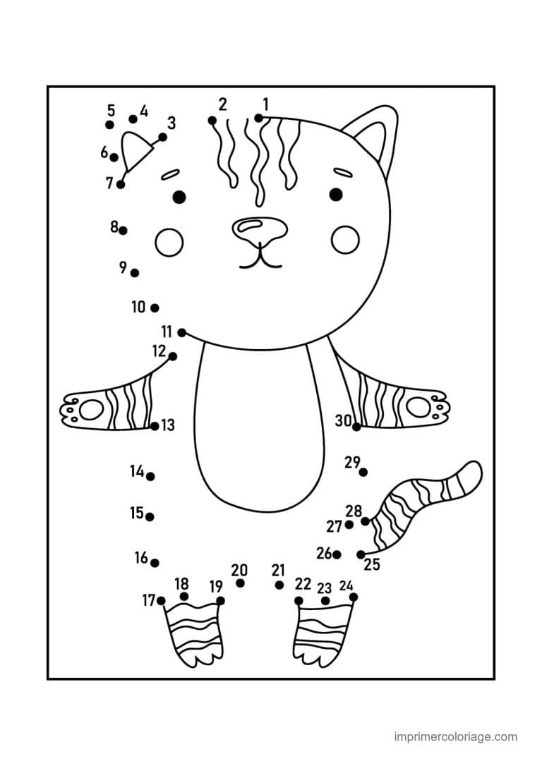 point a relier cp 1 a 30 chat avec bonnet et echarpe - dessin gratuit &agrave; imprimer