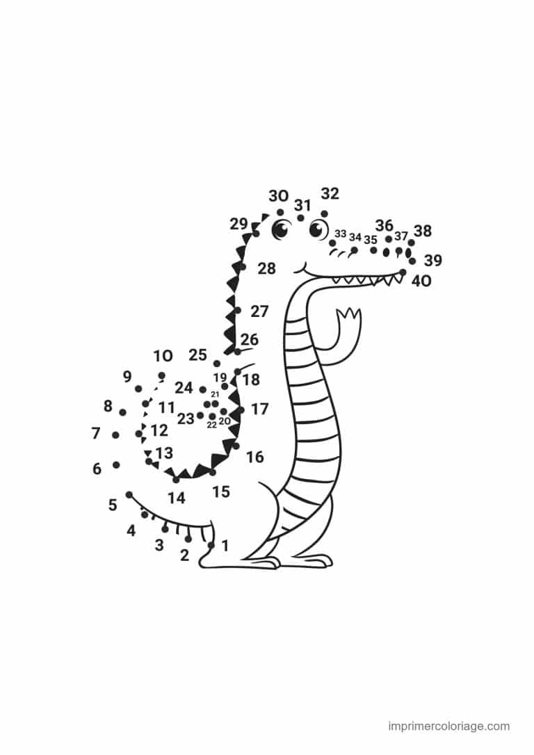 point a relier dinosaure 1 a 40 dinosaure a longue queue - dessin gratuit &agrave; imprimer