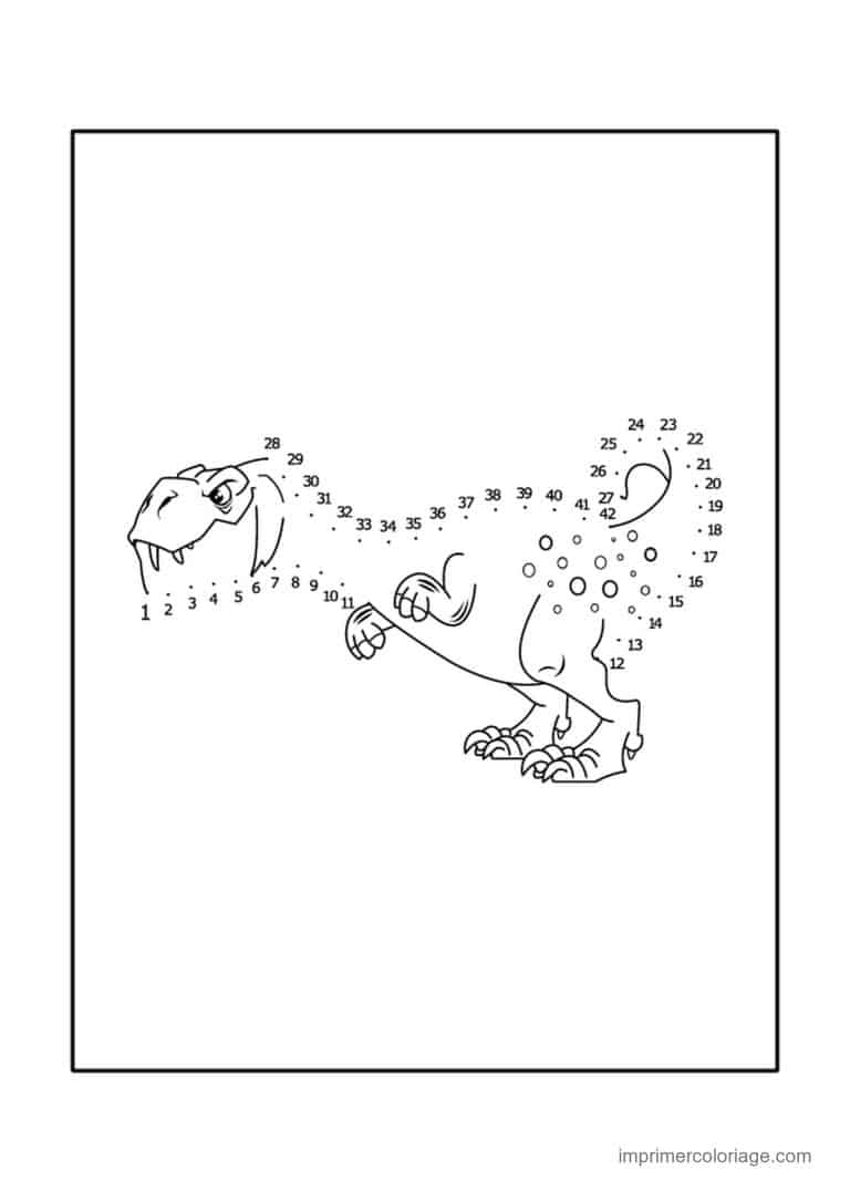 point a relier dinosaure 1 a 42 dinosaure a dents pointues - dessin gratuit &agrave; imprimer