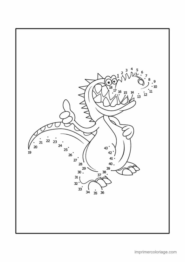 point a relier dinosaure 1 a 43 dinosaure aux dents pointues - dessin gratuit &agrave; imprimer