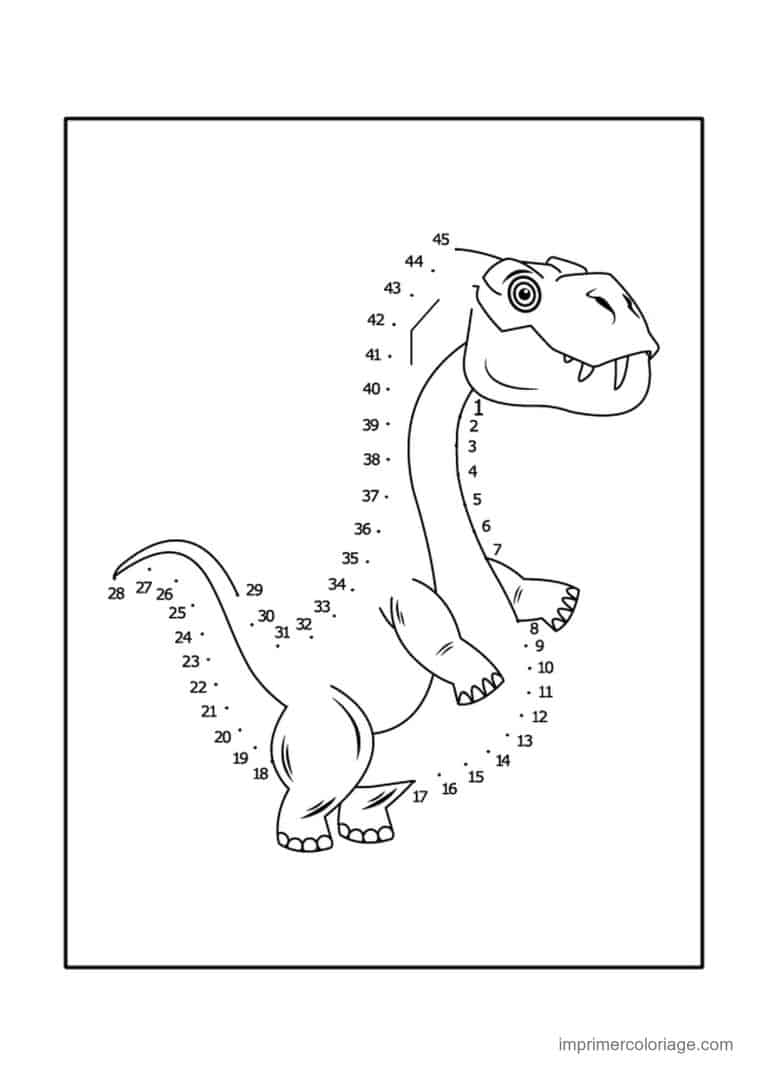 point a relier dinosaure 1 a 45 diplodocus - dessin gratuit &agrave; imprimer