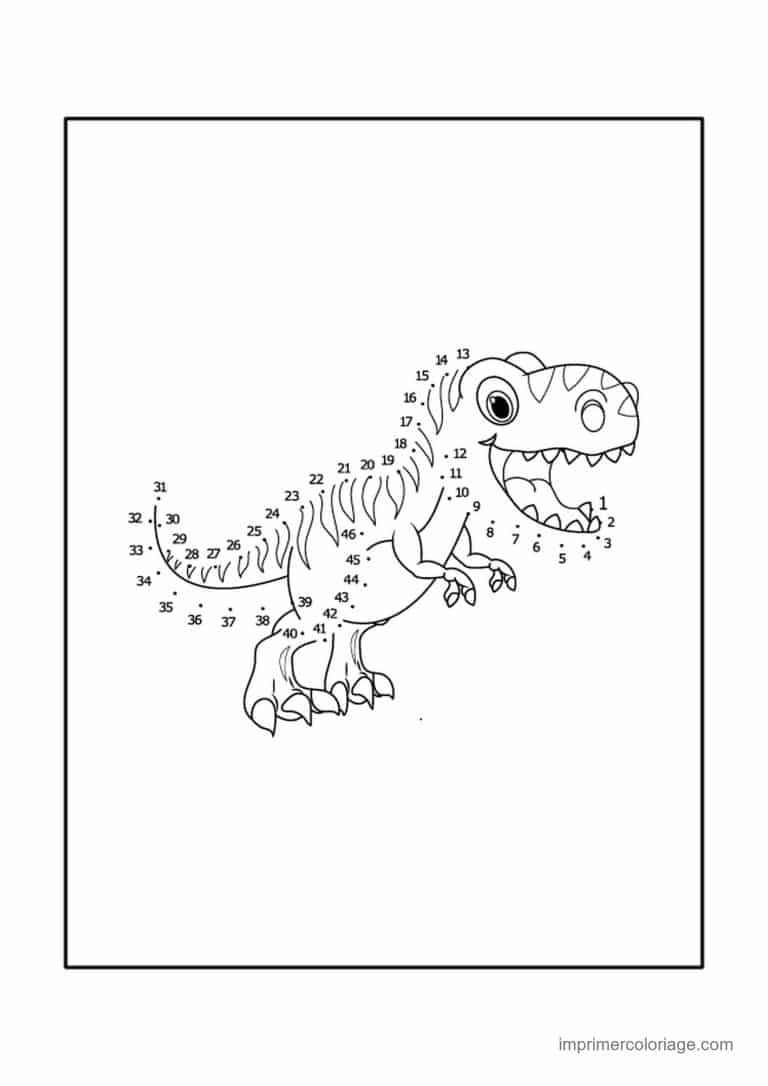 point a relier dinosaure 1 a 46 tyrannosaure raye - dessin gratuit &agrave; imprimer