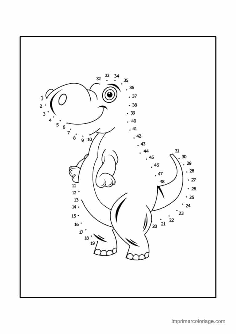 point a relier dinosaure 1 a 48 dinosaure debout - dessin gratuit &agrave; imprimer