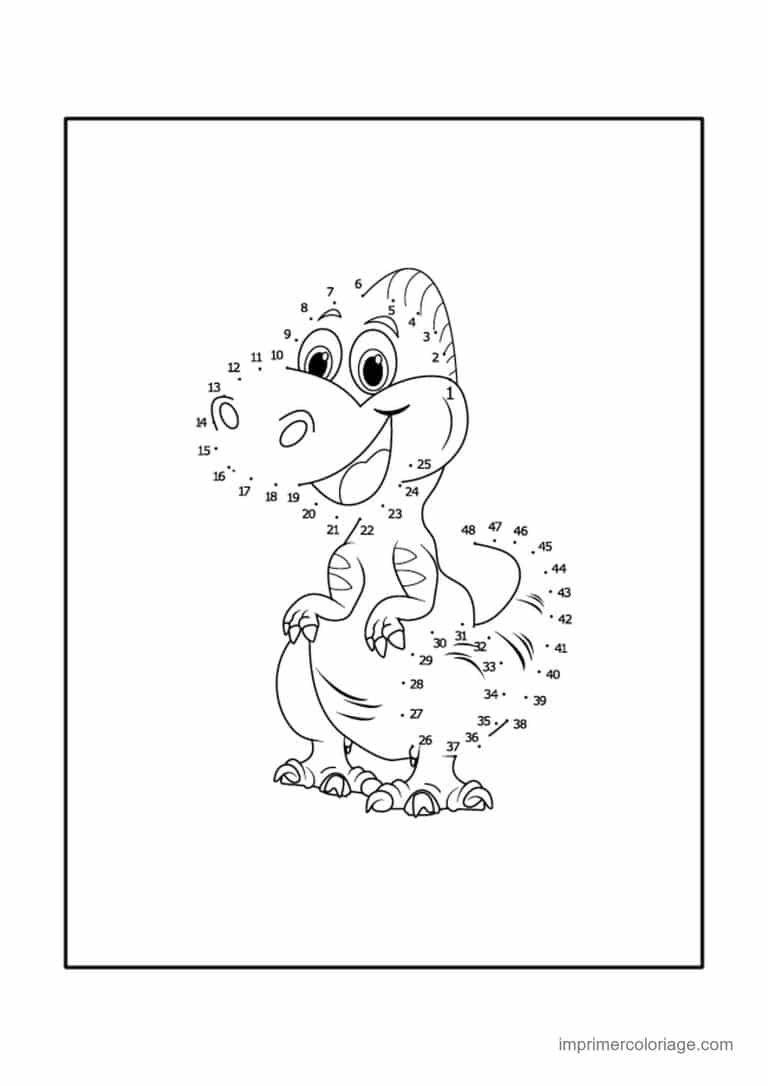 point a relier dinosaure 1 a 48 dinosaure souriant - dessin gratuit &agrave; imprimer