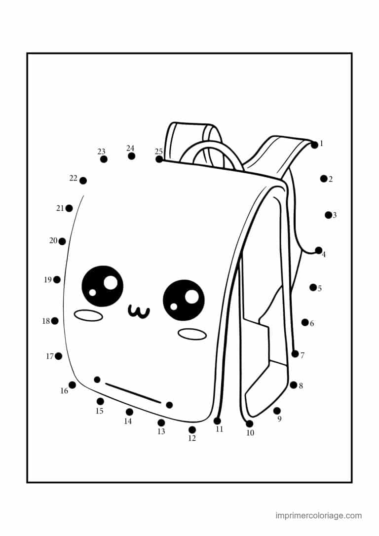 point a relier ecole 1 a 25 sac a dos kawaii - dessin gratuit &agrave; imprimer
