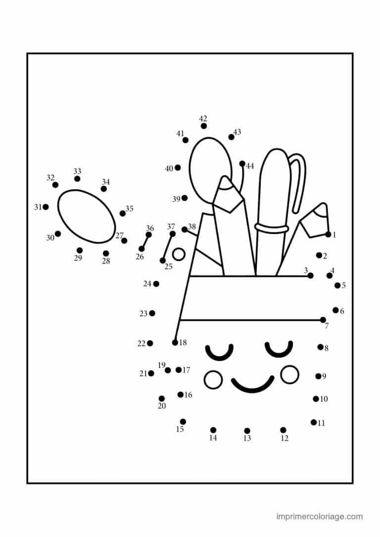 point a relier ecole 1 a 44 pot a crayons souriant - dessin gratuit &agrave; imprimer