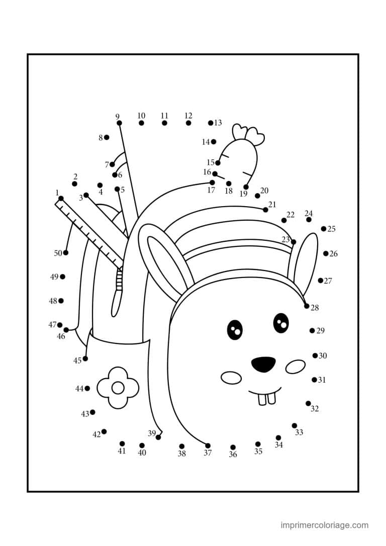 point a relier ecole 1 a 50 sac a dos lapin - dessin gratuit &agrave; imprimer