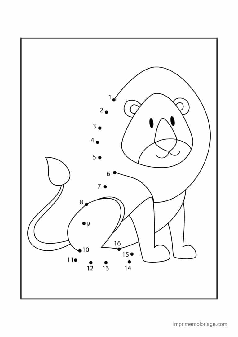 point a relier enfant 1 a 16 lion assis - dessin gratuit &agrave; imprimer