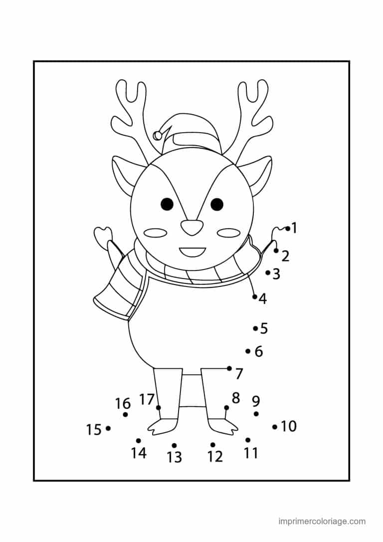 point a relier enfant 1 a 17 renne avec echarpe - dessin gratuit &agrave; imprimer