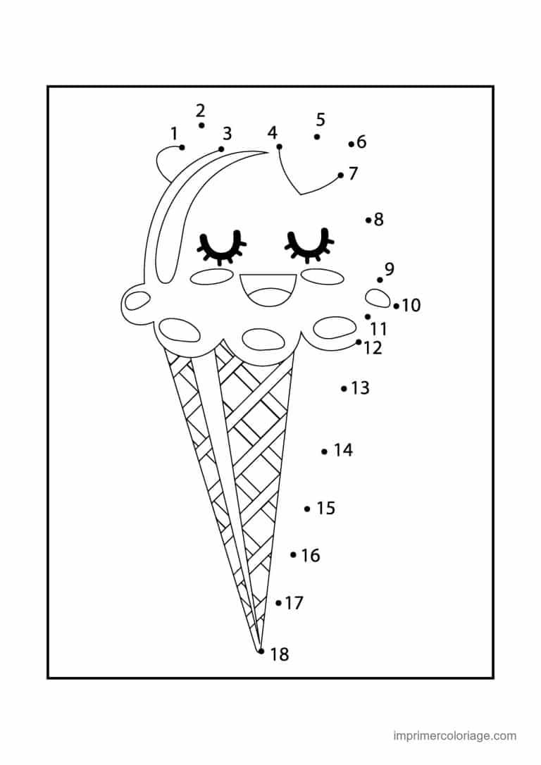 point a relier enfant 1 a 18 cornet de glace aux longs cils - dessin gratuit &agrave; imprimer