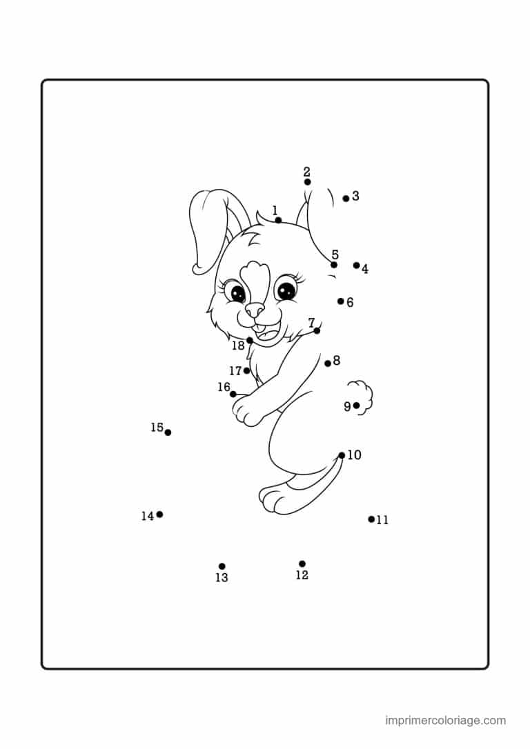 point a relier enfant 1 a 18 lapin qui tient un petit oeuf - dessin gratuit &agrave; imprimer