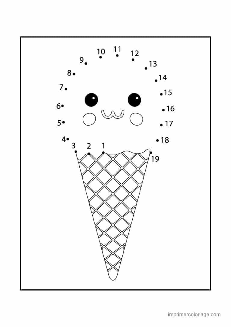 point a relier enfant 1 a 19 cornet de glace visage - dessin gratuit &agrave; imprimer