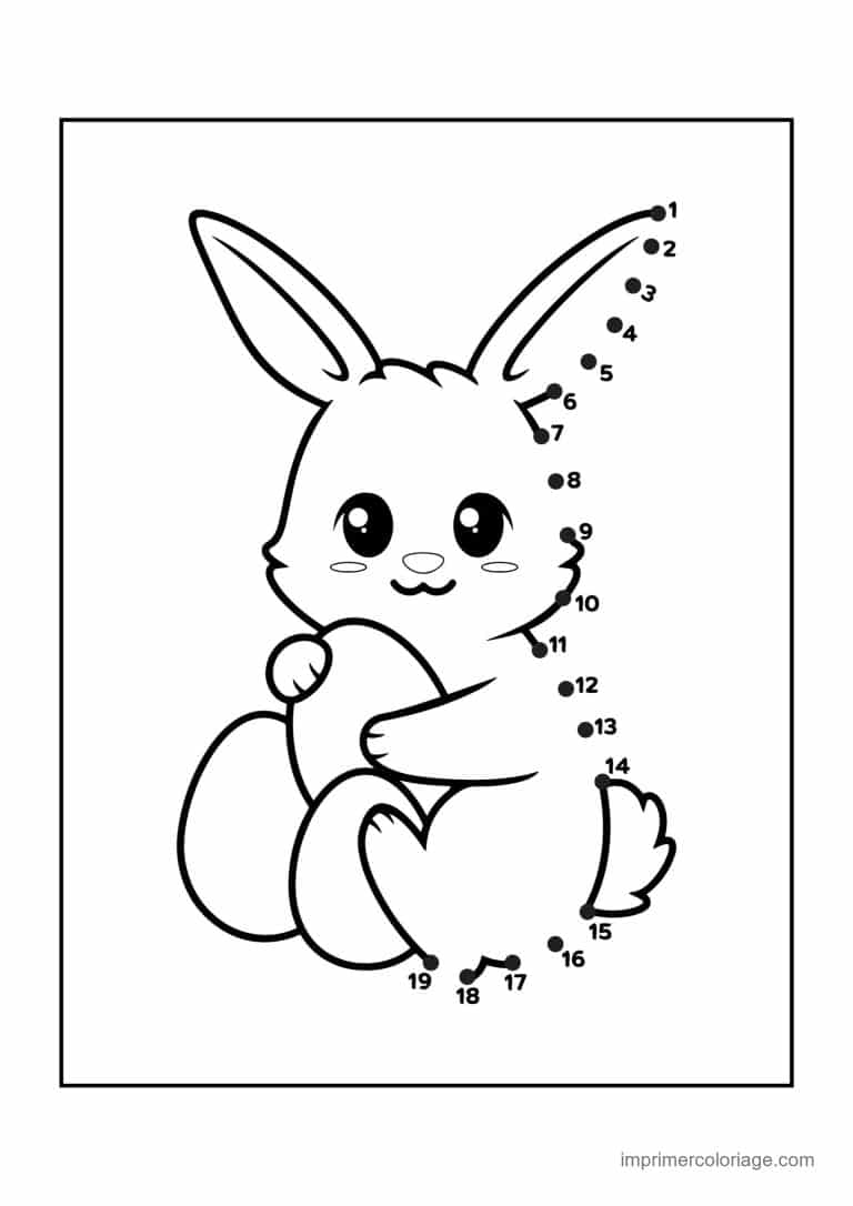 point a relier enfant 1 a 19 lapin avec un oeuf - dessin gratuit &agrave; imprimer