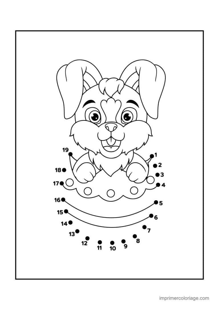 point a relier enfant 1 a 19 lapin dans un oeuf - dessin gratuit &agrave; imprimer