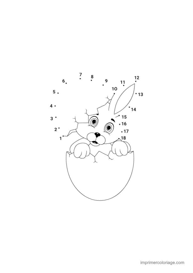 point a relier enfant 1 a 19 lapin dans une coquille - dessin gratuit &agrave; imprimer