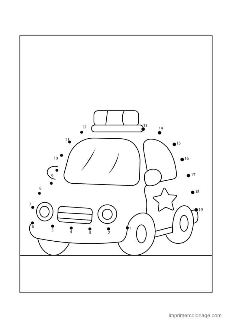 point a relier enfant 1 a 19 voiture de police avec etoile - dessin gratuit &agrave; imprimer