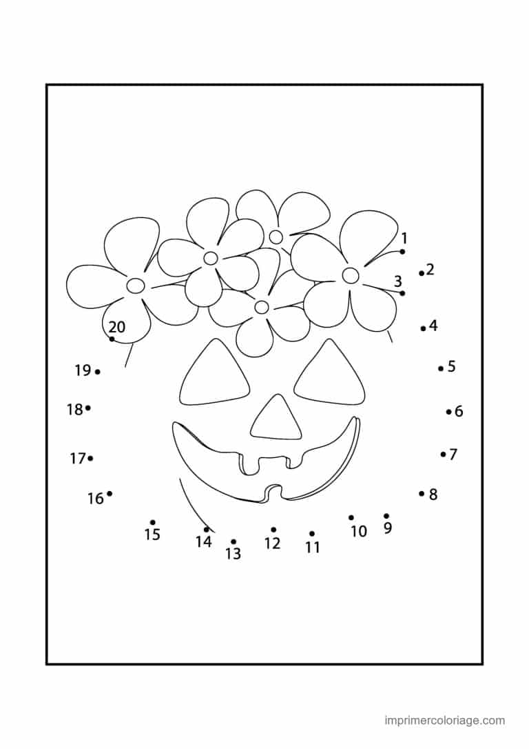 point a relier enfant 1 a 20 citrouille couronnee de fleurs - dessin gratuit &agrave; imprimer