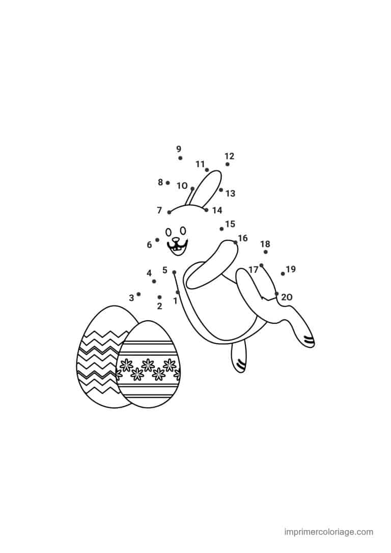 point a relier enfant 1 a 20 lapin avec deux oeufs - dessin gratuit &agrave; imprimer