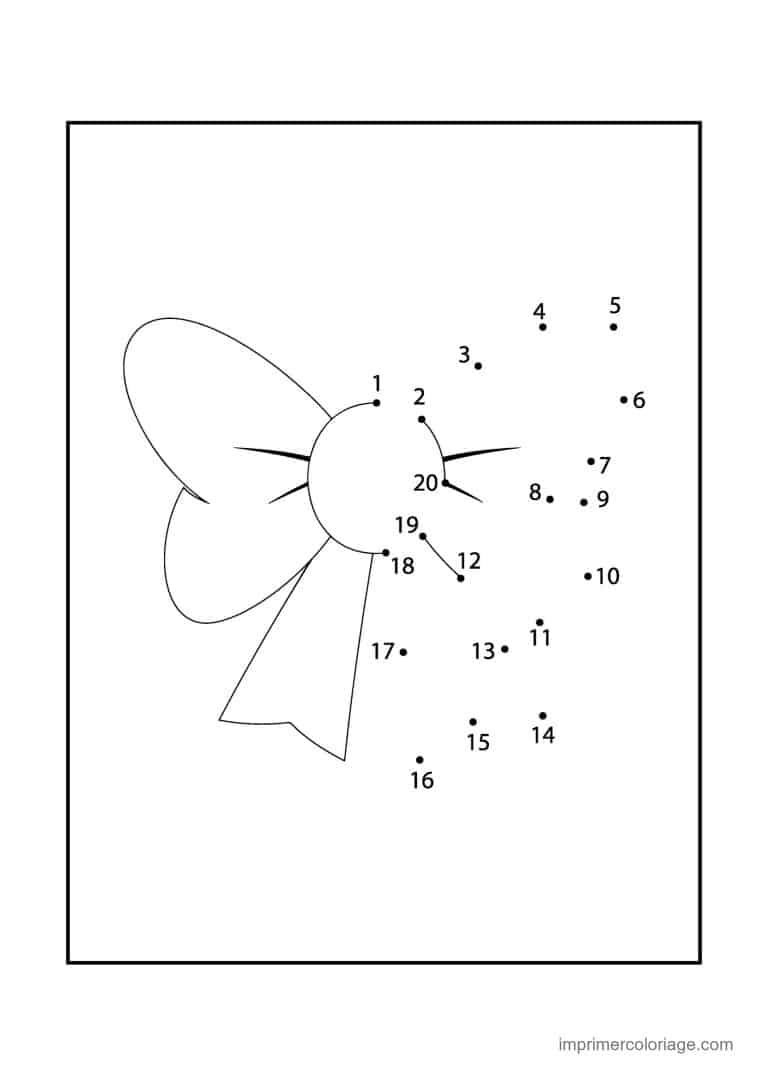 point a relier enfant 1 a 20 noeud de ruban - dessin gratuit &agrave; imprimer