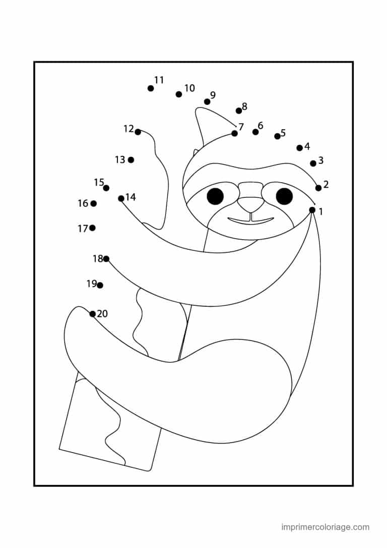point a relier enfant 1 a 20 paresseux accroche - dessin gratuit &agrave; imprimer