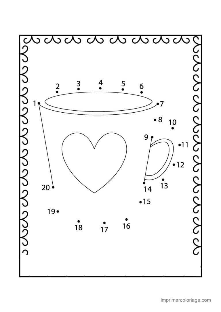 point a relier enfant 1 a 20 tasse a coeur 3 - dessin gratuit &agrave; imprimer