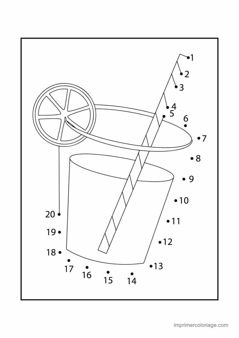 point a relier enfant 1 a 20 verre avec une paille - dessin gratuit &agrave; imprimer