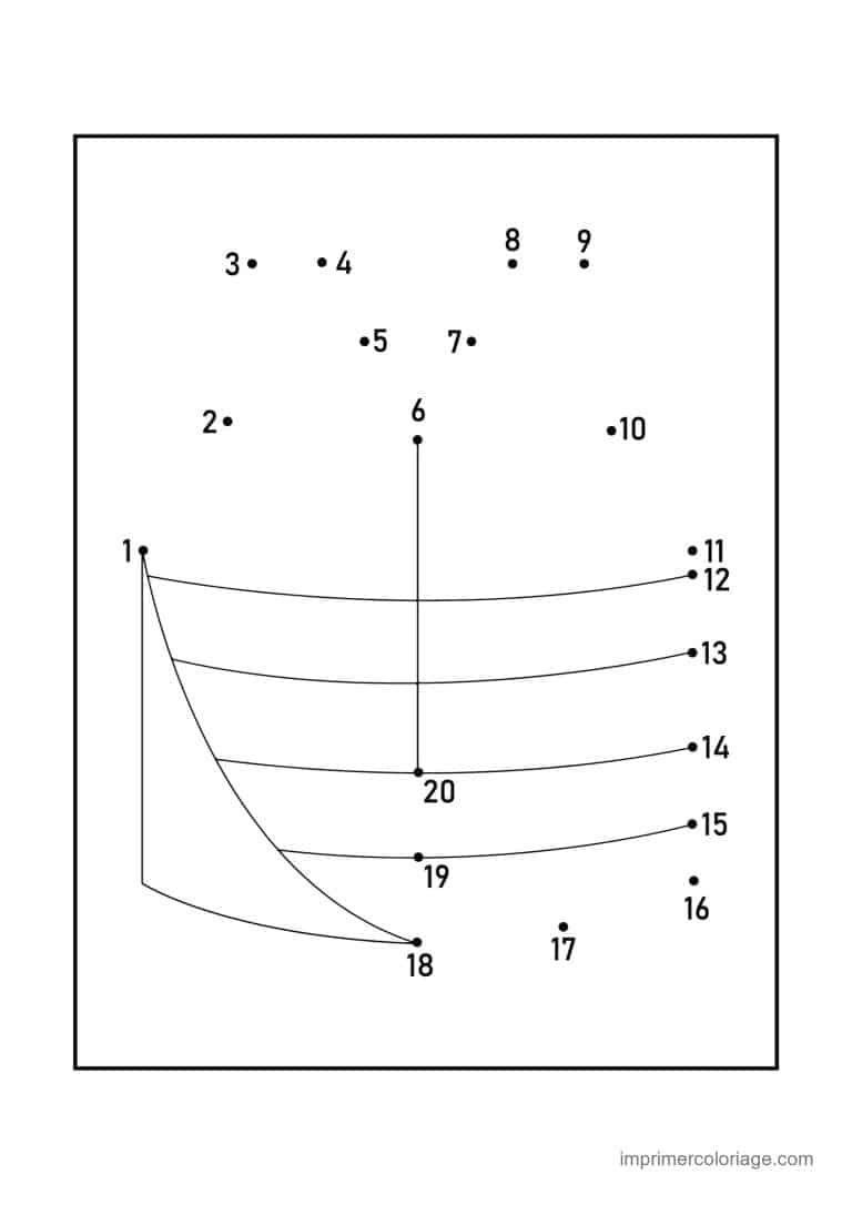 point a relier enfant 1 a 20 voile de bateau - dessin gratuit &agrave; imprimer
