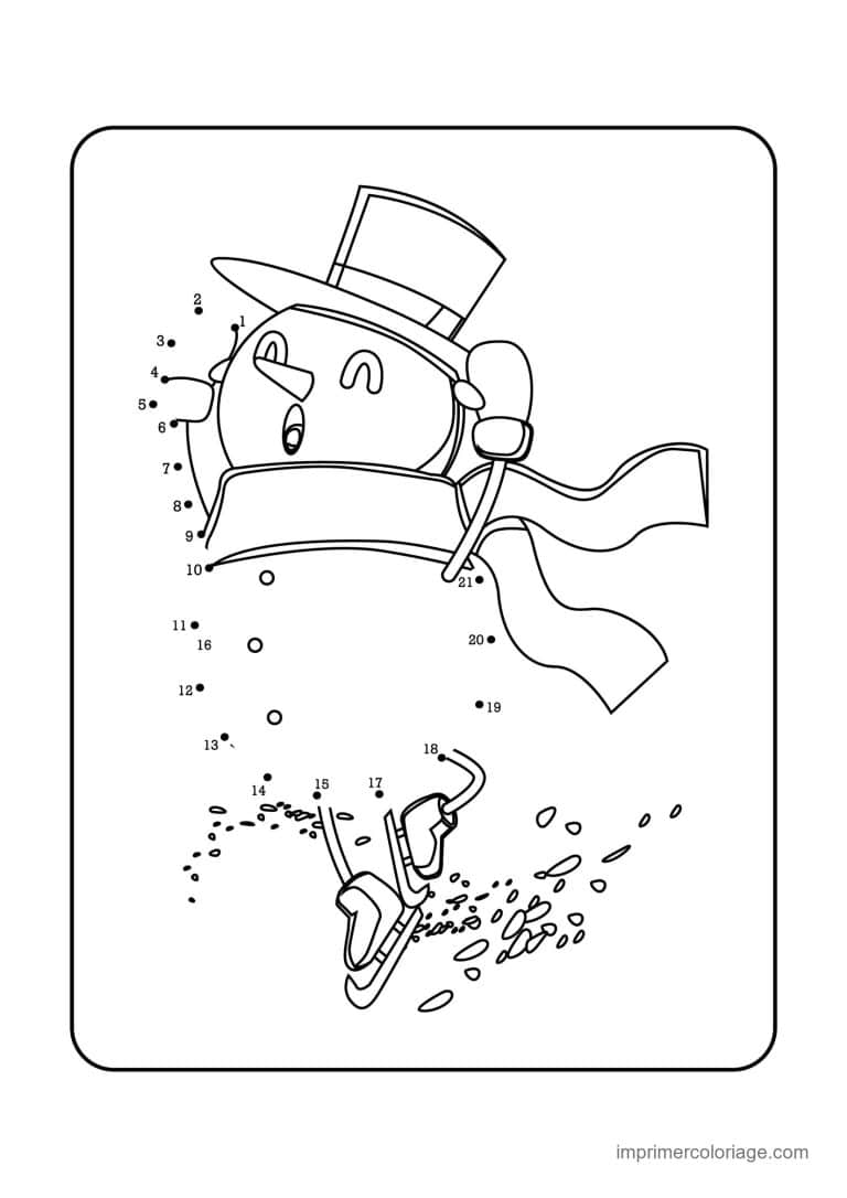 point a relier enfant 1 a 21 bonhomme de neige qui patine - dessin gratuit &agrave; imprimer