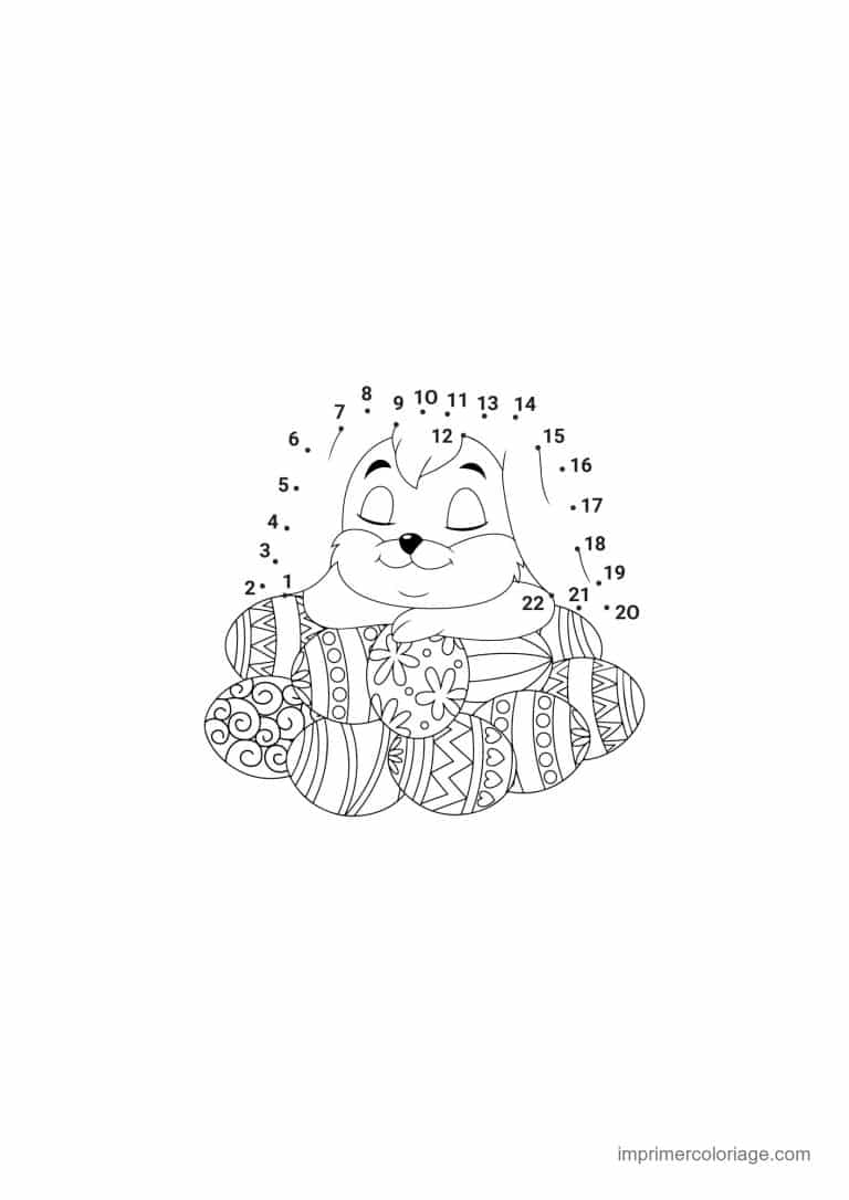 point a relier enfant 1 a 21 lapin derriere des oeufs decores - dessin gratuit &agrave; imprimer