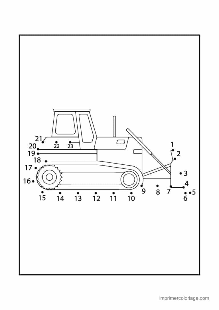 point a relier enfant 1 a 23 bulldozer - dessin gratuit &agrave; imprimer