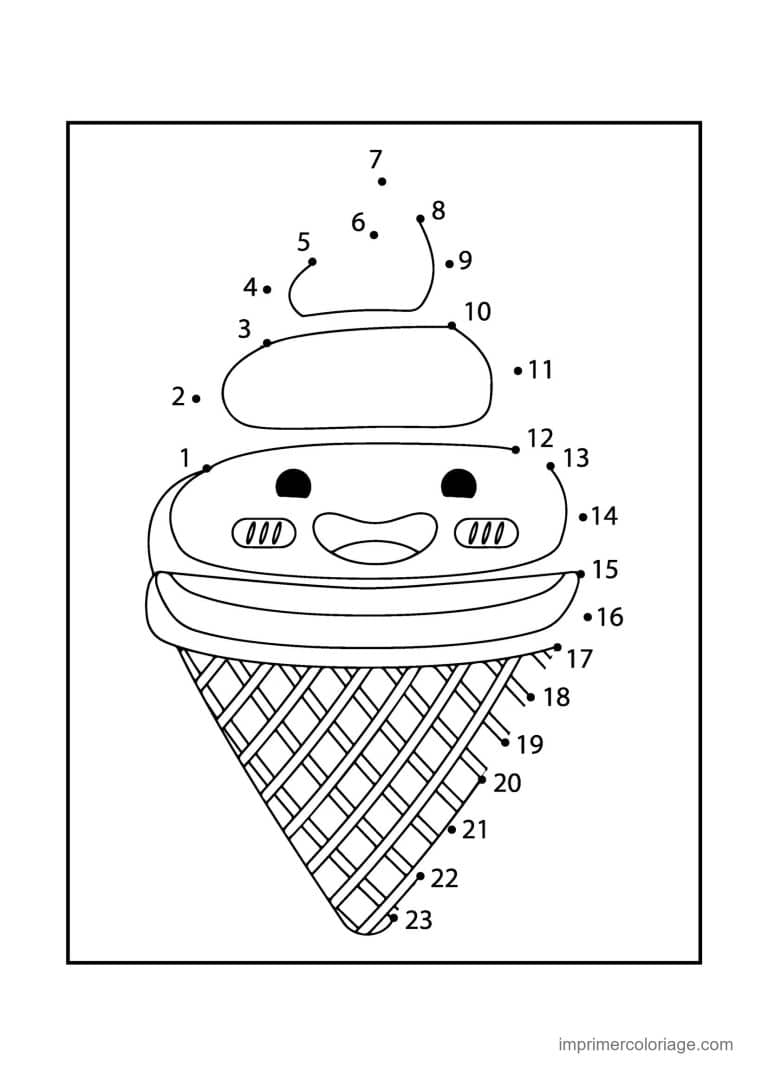 point a relier enfant 1 a 23 glace en cornet souriante - dessin gratuit &agrave; imprimer