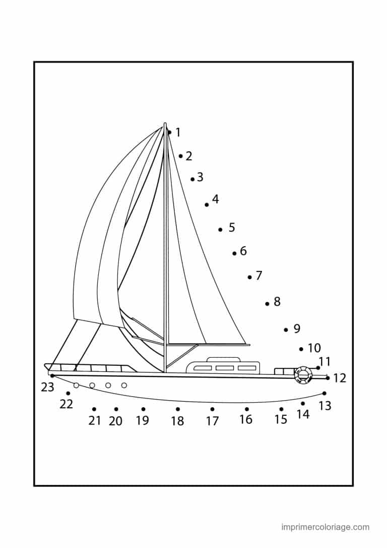 point a relier enfant 1 a 23 voilier - dessin gratuit &agrave; imprimer