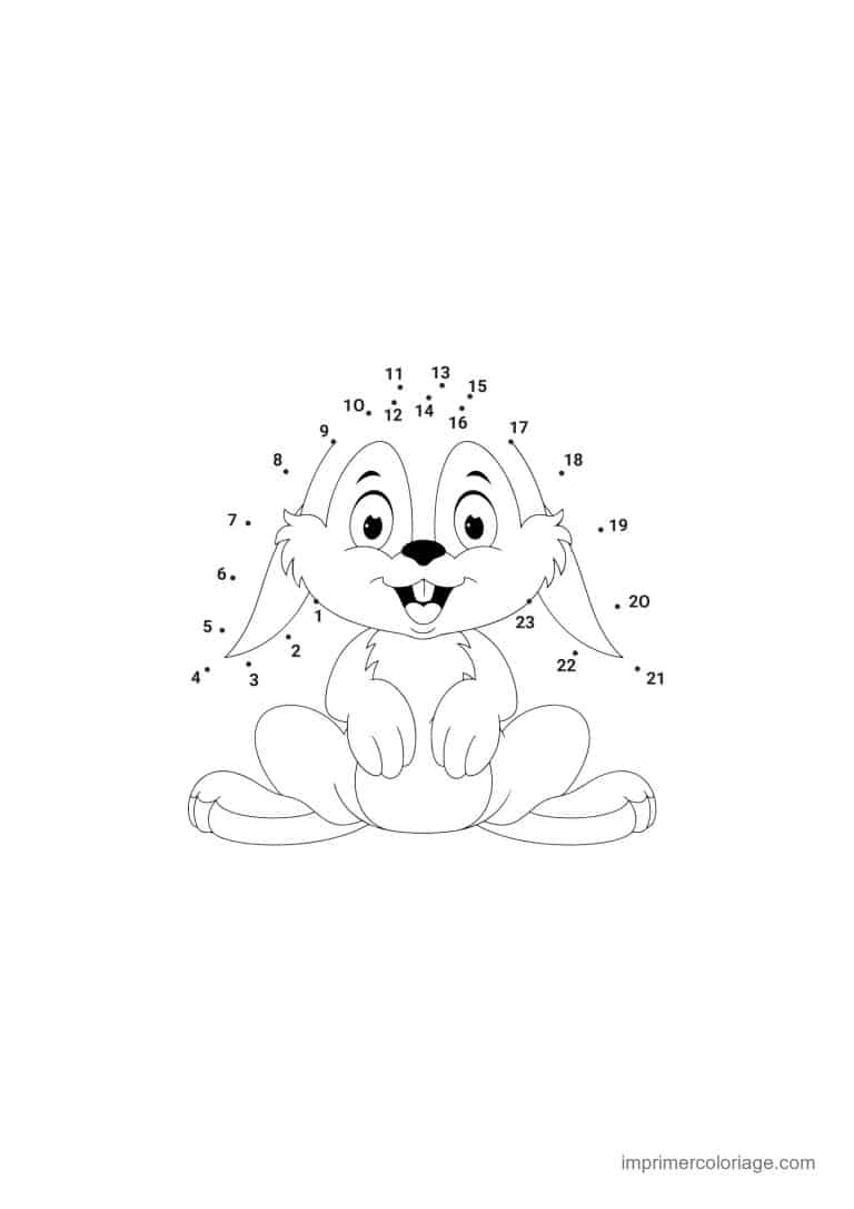 point a relier enfant 1 a 24 lapin assis de face - dessin gratuit &agrave; imprimer