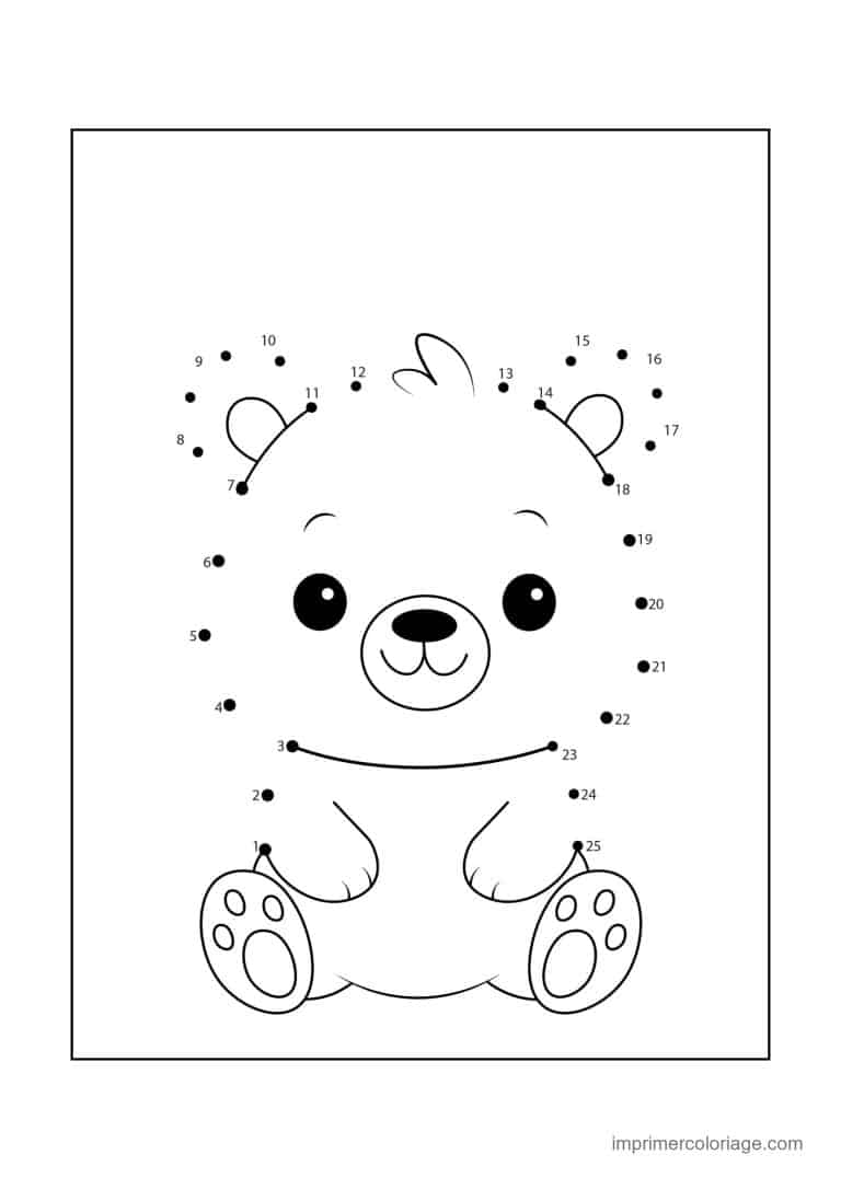 point a relier enfant 1 a 25 ours brun assis - dessin gratuit &agrave; imprimer