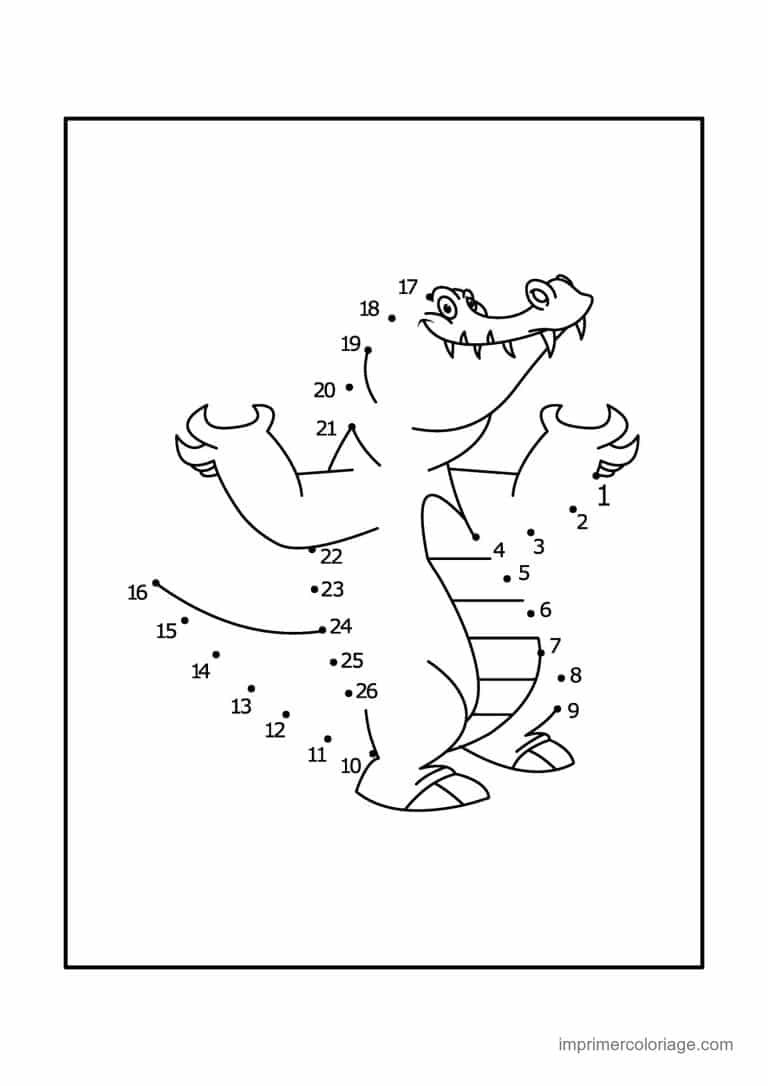 point a relier enfant 1 a 26 crocodile debout de profil - dessin gratuit &agrave; imprimer