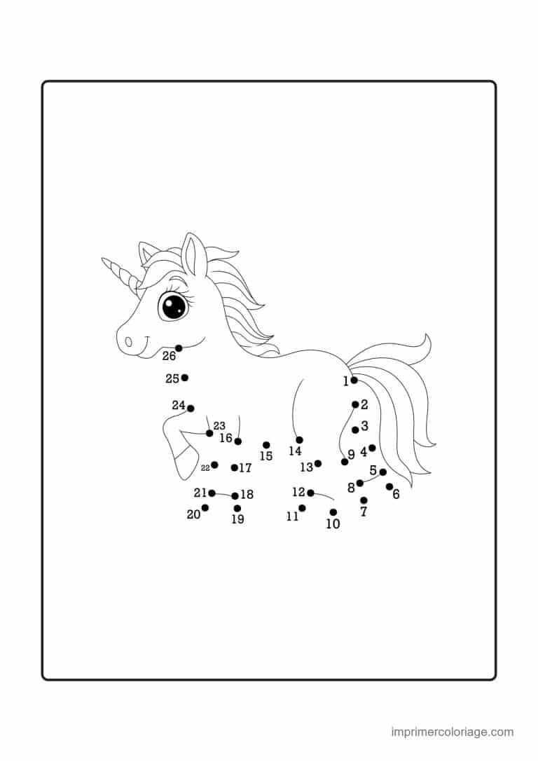 point a relier enfant 1 a 26 licorne assise - dessin gratuit &agrave; imprimer