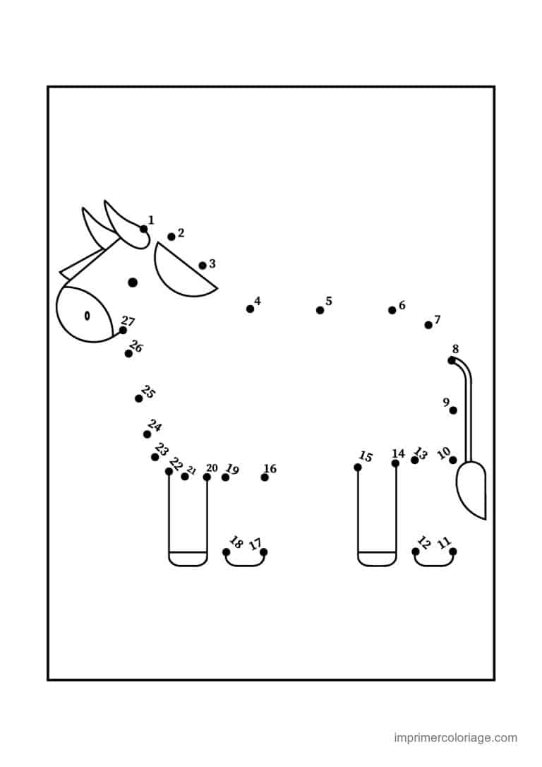point a relier enfant 1 a 27 vache de face - dessin gratuit &agrave; imprimer