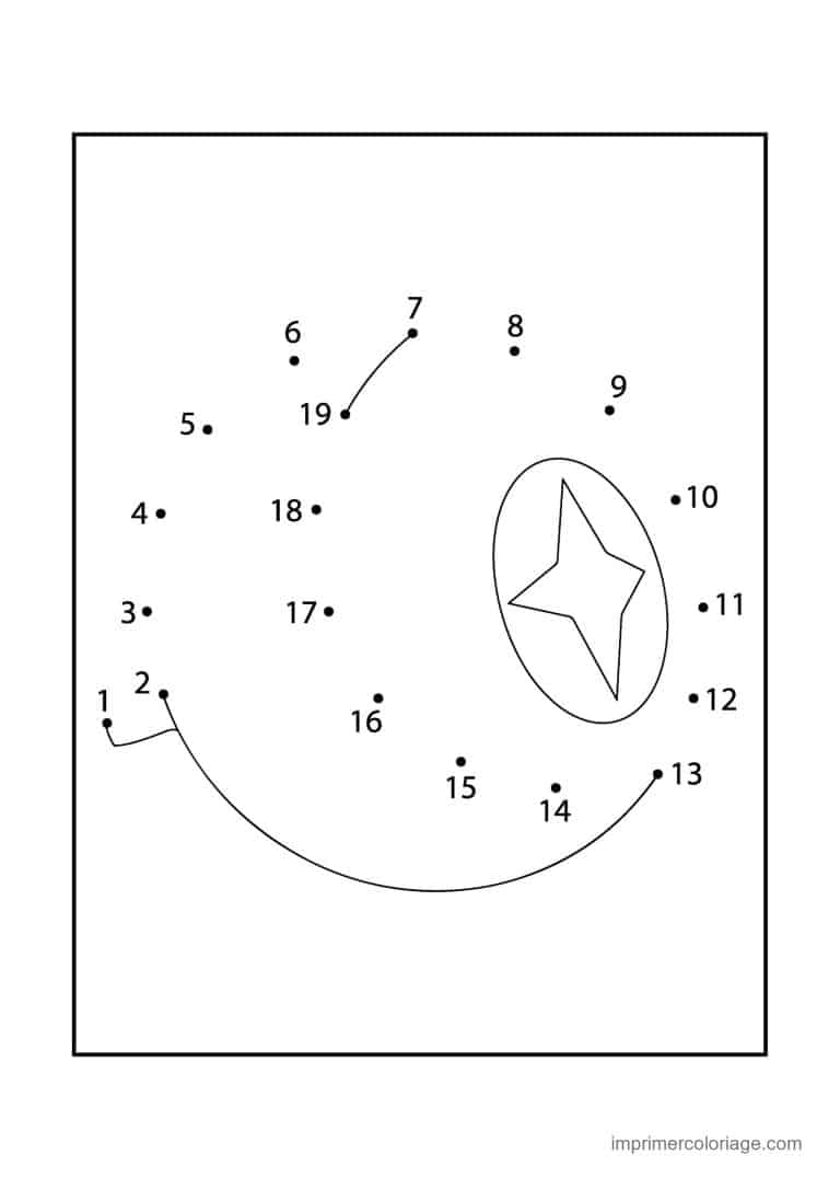 point a relier espace 1 a 19 lune et etoile - dessin gratuit &agrave; imprimer