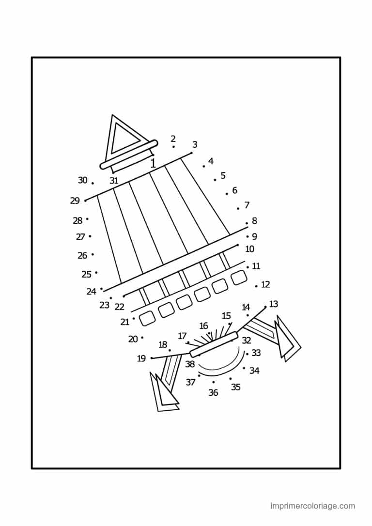 point a relier espace 1 a 39 fusee inclinee - dessin gratuit &agrave; imprimer
