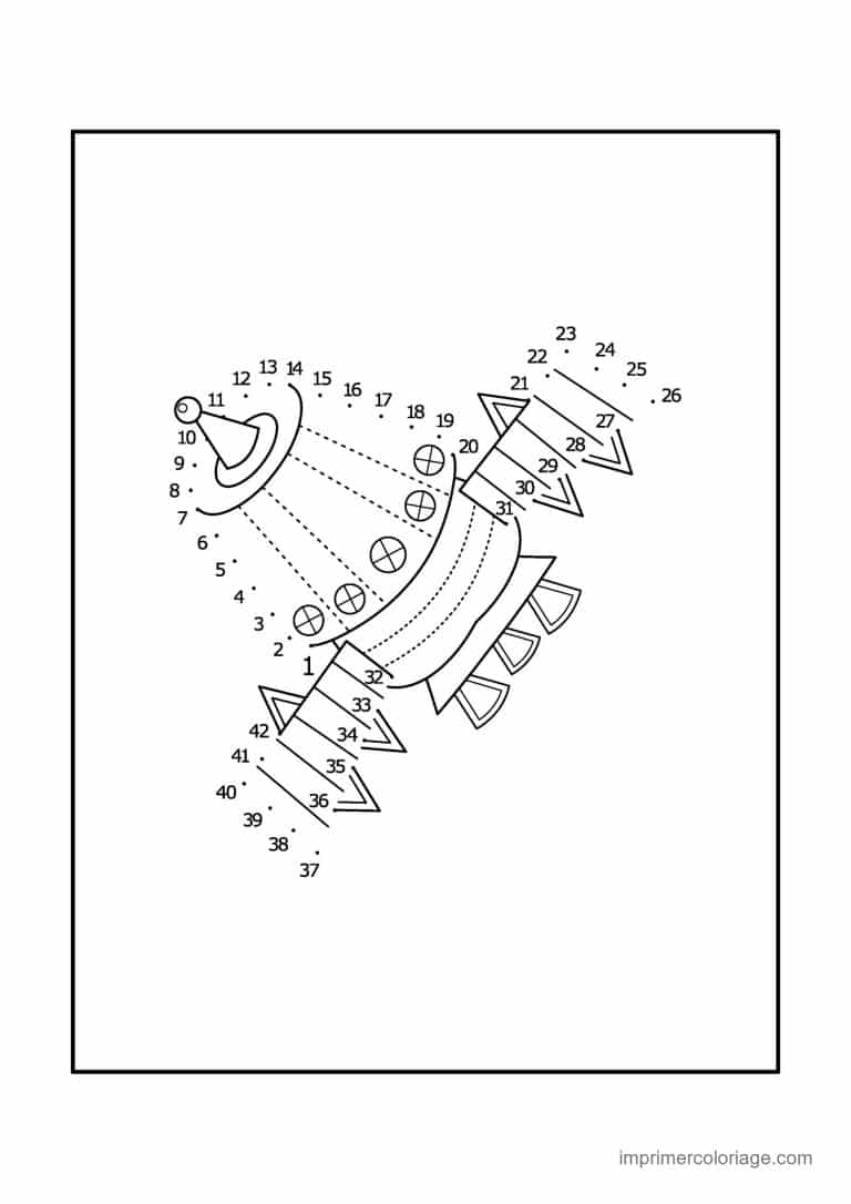 point a relier espace 1 a 41 fusee de trois quarts - dessin gratuit &agrave; imprimer