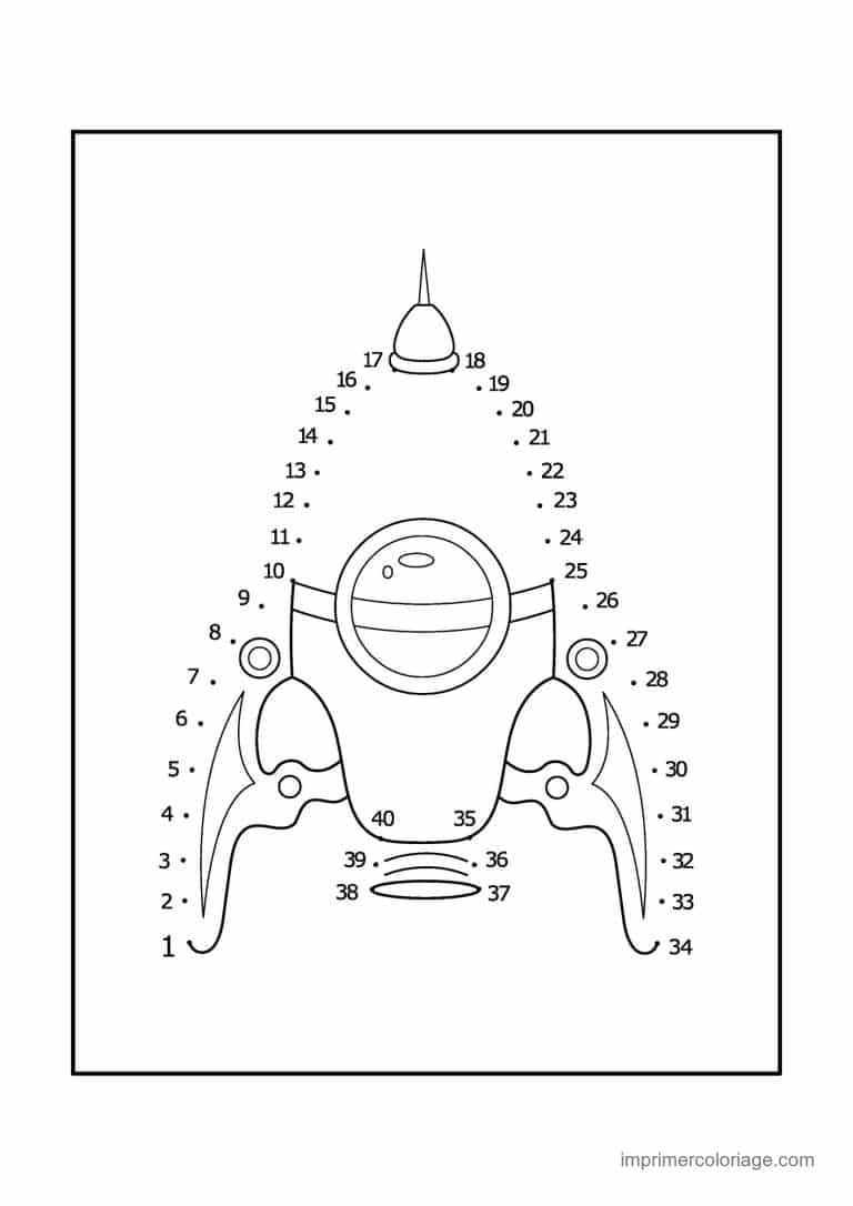 point a relier espace 1 a 43 fusee pointue - dessin gratuit &agrave; imprimer