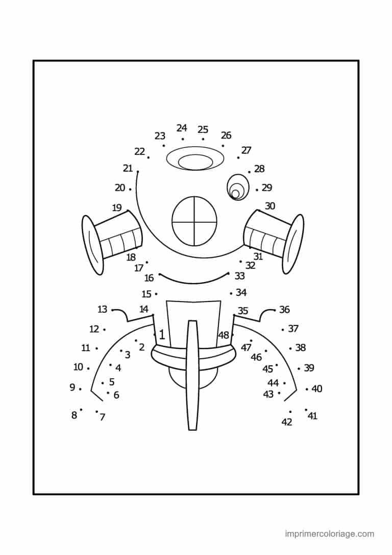 point a relier espace 1 a 53 vaisseau a reacteurs - dessin gratuit &agrave; imprimer