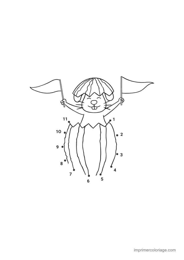 point a relier facile 1 a 11 lapin qui leve les bras - dessin gratuit &agrave; imprimer