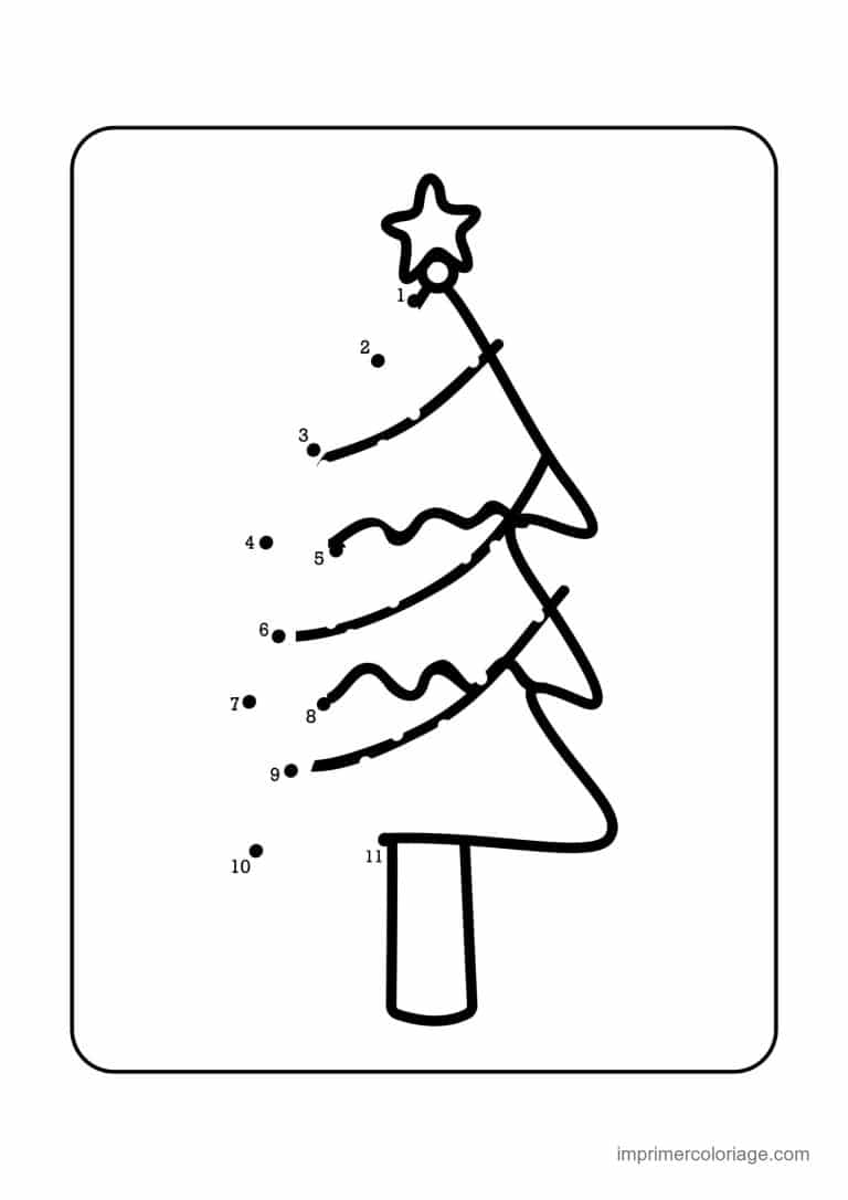 point a relier facile 1 a 11 sapin avec etoile au sommet - dessin gratuit &agrave; imprimer